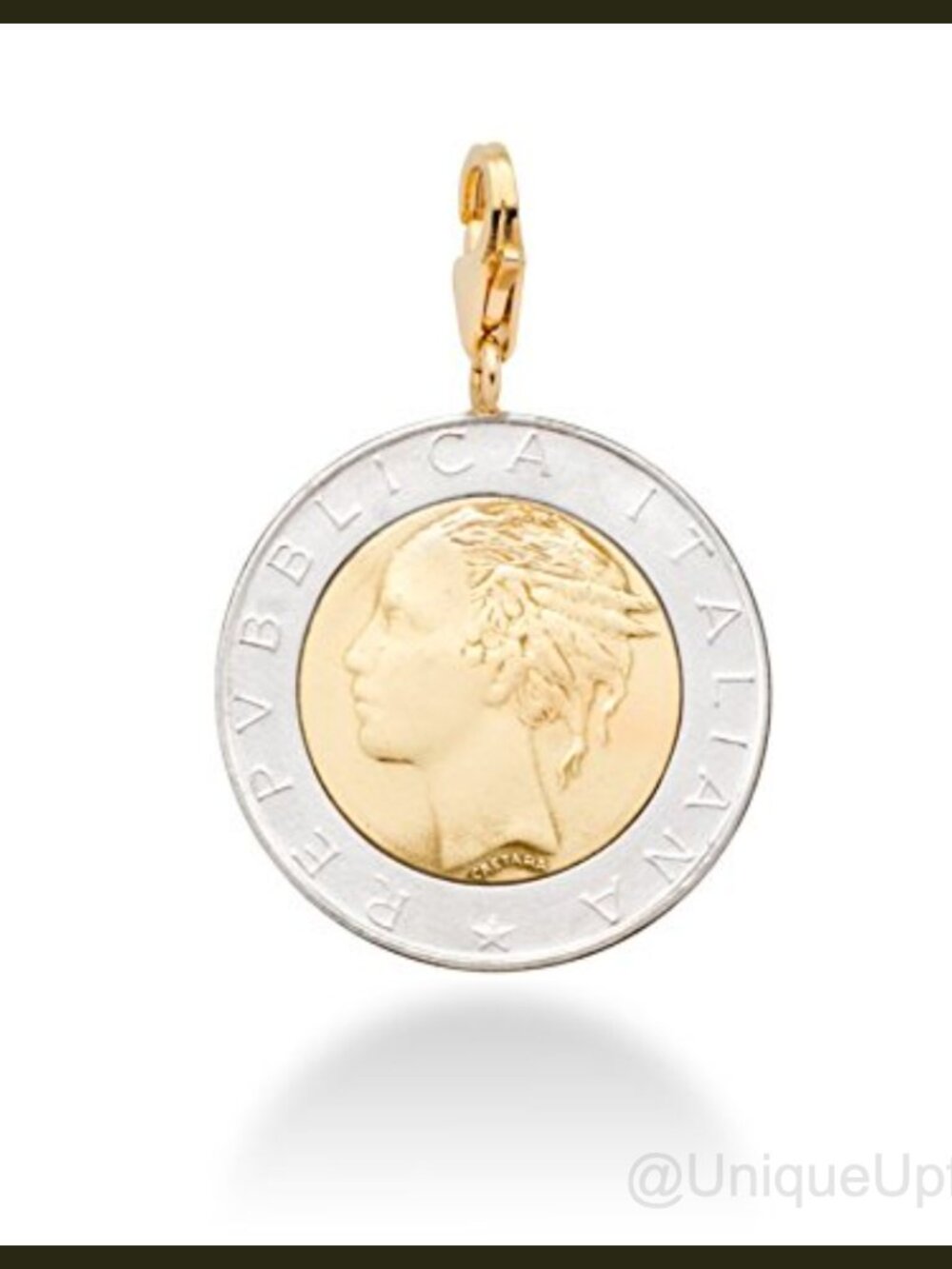 Italian 18K Gold Plated 925 Sterling Silver Coin Charm Lobster Clasp
